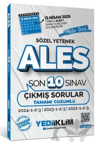 ALES Master Serisi Sözel Yetenek Tamamı Çözümlü Son 10 Sınav Çıkmış Sorular – Kollektif – Yediiklim Yayınları kitap kapağı