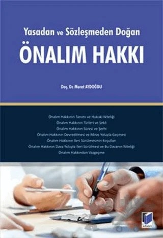 Yasadan ve Sözleşmeden Doğan Önalım Hakkı – Murat Aydoğdu – Adalet Yayınevi kitap kapağı