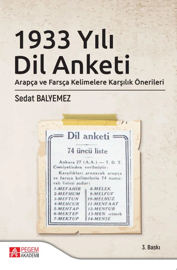 1933 Yılı Dil Anketi – Sedat Balyemez – Pegem Akademi Yayıncılık kitap kapağı