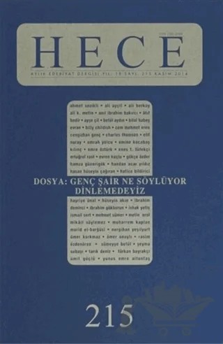 Hece Aylık Edebiyat Dergisi Sayı: 215 Kasım 2014 – Hece Dergisi kitap kapağı