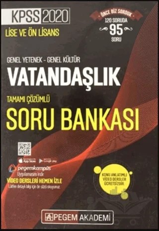 2020 KPSS Lise ve Önlisans Genel Yetenek Genel Kültür Matematik - Vatandaşlık Tamamı Çözümlü Soru Bankası – Kolektif – Pegem Akademi Yayıncılık kitap kapağı