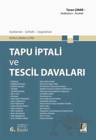 Tapu İptali ve Tescil Davaları – Turan Çınar – Adalet Yayınevi kitap kapağı