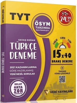 TYT Türkçe 15x40 Branş Denemeleri – Savaş Doğan – Veri Yayınları kitap kapağı