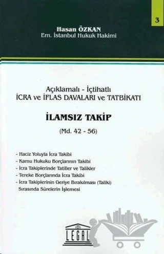 Açıklamalı - İçtihatlı İcra ve İflas Davaları ve Tatbikatı İlamsız Takip Md. 42-56 – Hasan Özkan – Legal Yayıncılık kitap kapağı