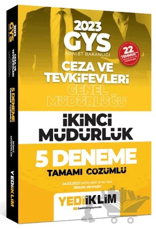 Yediiklim 2023 GYS Ceza ve Tevkifevleri Genel Müdürlüğü İkinci Müdürlük 5 Deneme Tamamı Çözümlü – Kolektif – Yediiklim Yayınları kitap kapağı