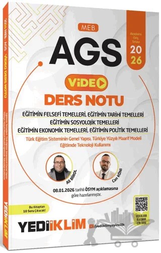 2026 MEB AGS Eğitimin Temelleri ve Temel Kavramlar Türk Milli Eğitim Sisteminin Genel Yapısı, Eğitim ve Öğretim Teknolojileri Video Ders Notları – Ali Birol, Bülent Tanık, Can Köni – Yediiklim Yayınları kitap kapağı