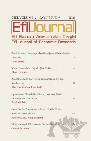 Efil Ekonomi Araştırmaları Dergisi Cilt: 3 Sayı: 9 2020 – Efil Journal Dergisi kitap kapağı
