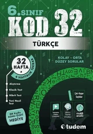 6. Sınıf Türkçe Kod 32 Tekrar Testleri – Kolektif – Tudem Yayınları - Bayilik kitap kapağı