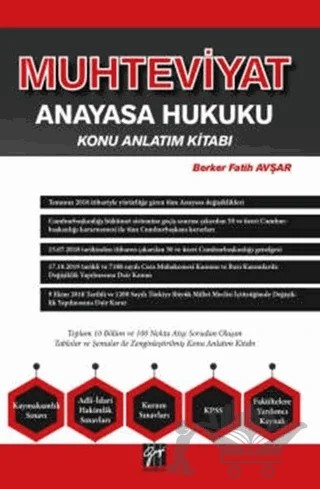Muhteviyat Anayasa Hukuku Konu Anlatım Kitabı – Berker Fatih Avşar – Gazi Kitabevi kitap kapağı