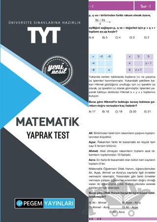 TYT Matematik Yaprak Test – Kolektif – Pegem Akademi Yayıncılık kitap kapağı