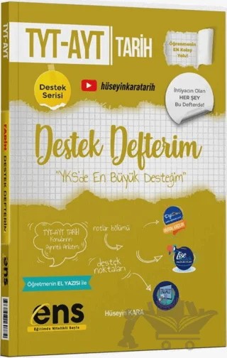 TYT AYT Tarih Destek Defterim – Hüseyin Kara – ENS Yayınları kitap kapağı