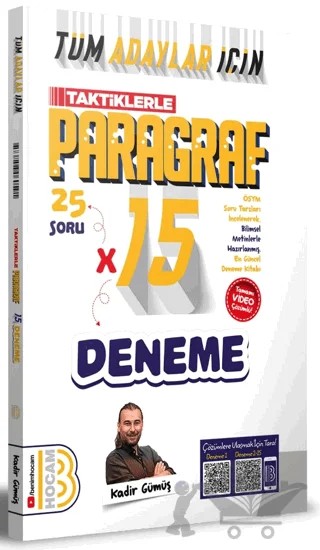 Tüm Adaylar İçin Taktiklerle Paragraf Tamamı Video Çözümlü 15 Deneme – Kadir Gümüş – Benim Hocam Yayınları kitap kapağı