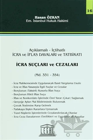 İcra Suçları ve Cezaları - Seri 16 (Madde 331 - 354) – Hasan Özkan – Legal Yayıncılık kitap kapağı