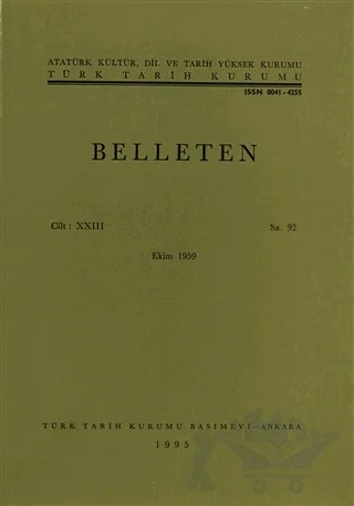 Belleten Sayı: 92 Cilt: 23 – Türk Tarih Kurumu Yayınları kitap kapağı