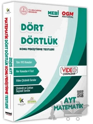 2025 YKS-AYT MEBİ-OGM Dört Dörtlük Matematik Pekiştirme Testi Soru Bankası Video Çözümlü – Kolektif – Karakutu Yayın kitap kapağı