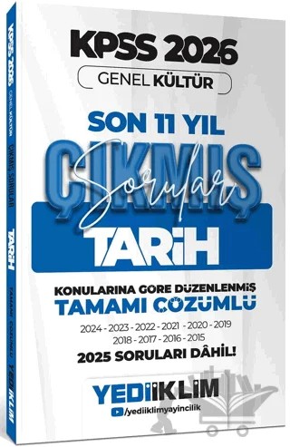 2026 KPSS Genel Kültür Tarih Konularına Göre Tamamı Çözümlü Son 11 Yıl Çıkmış Sorular – Kolektif – Yediiklim Yayınları kitap kapağı