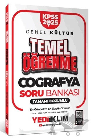 2025 KPSS Genel Kültür Coğrafya Temel Öğrenme Tamamı Çözümlü Soru Bankası – Hasan Topcan – Yediiklim Yayınları kitap kapağı