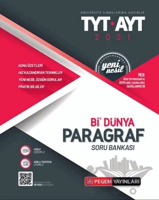 Üniversite Sınavlarına Hazırlık TYT-AYT Bi’ Dünya Paragraf Soru Bankası – Kolektif – Pegem Akademi Yayıncılık kitap kapağı