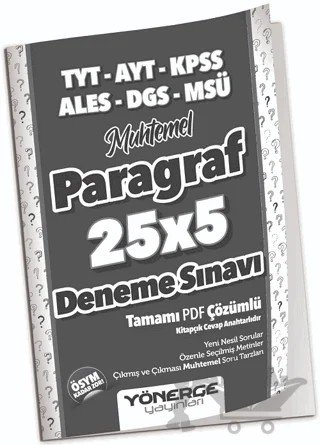 YKS TYT AYT KPSS ALES DGS MSÜ Muhtemel Paragraf 25x5 Deneme Çözümlü – Kolektif – Yönerge Yayınları kitap kapağı