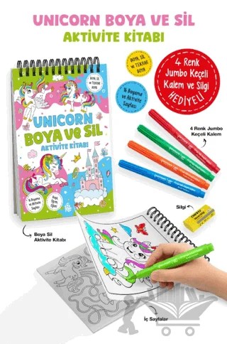 Unicorn – Boya ve Sil Aktivite Kitabı / 3 Yaş + – Sibel Erdal – Bigkids Yayınları kitap kapağı