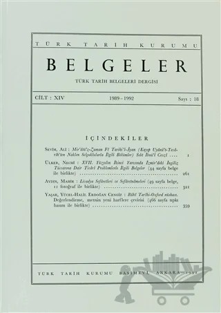 Türk Tarih Belgeleri Dergisi  Sayı: 18 Cilt: 14 – Türk Tarih Kurumu Yayınları kitap kapağı