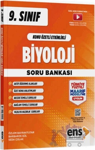 9. Sınıf Biyoloji Maarif Konu Özetli Etkinlikli Soru Bankası – Özlem Bayraktutar, Barbaros Gül, Seda Çolak – ENS Yayınları kitap kapağı