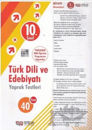 10. Sınıf Türk Dili ve Edebiyatı 40 Yaprak Test – Kolektif – Nitelik Yayınları - Bayilik kitap kapağı