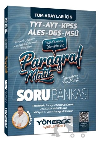 2023 KPSS TYT ALES DGS MSÜ Hızlı Okuma Teknikleri ile PARAGRAFMATİK Soru Bankası – Cenan Balcı – Yönerge Yayınları kitap kapağı