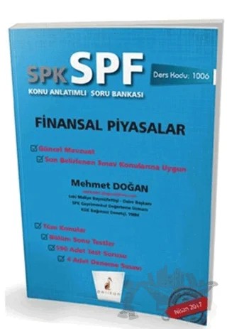 SPK - SPF Finansal Piyasalar Konu Anlatımlı Soru Bankası – Mehmet Doğan – Pelikan Tıp Teknik Yayıncılık kitap kapağı