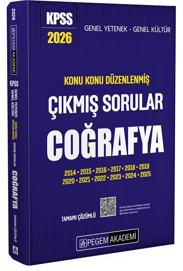 2026 KPSS Genel Yetenek Genel Kültür Konu Konu Düzenlenmiş Tamamı Çözümlü Çıkmış Sorular COĞRAFYA – Pegem Akademi Yayıncılık kitap kapağı