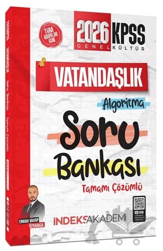 2026 KPSS Vatandaşlık Algoritma Soru Bankası Çözümlü – Emrah Vahap Özkaraca – İndeks Akademi Yayıncılık kitap kapağı