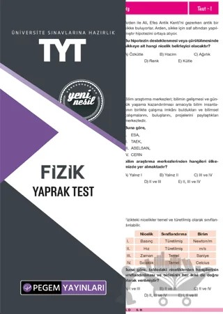 TYT Fizik Yaprak Test – Kolektif – Pegem Akademi Yayıncılık kitap kapağı