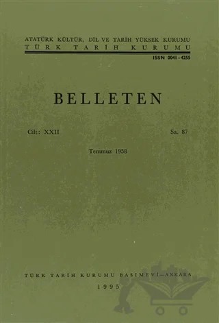 Belleten Sayı: 87 Cilt: 22 – Türk Tarih Kurumu Yayınları kitap kapağı