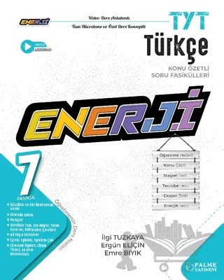 TYT Enerji Türkçe Konu Özetli Soru Fasikülleri (7 Fasikül) – İlgi Tuzkaya, Ergün Eliçin, Emre Bıyık – Palme Yayınları kitap kapağı