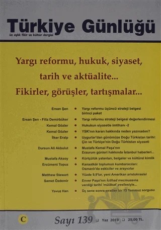 Türkiye Günlüğü Dergisi Sayı: 139 Yaz 2019 – Cedit Neşriyat kitap kapağı