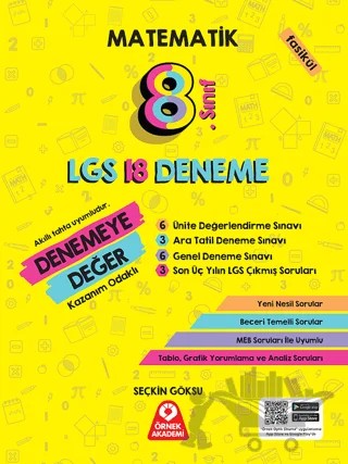 8. Sınıf Denemeye Değer Matematik LGS 18 Deneme – Seçkin Göksu – Örnek Akademi kitap kapağı