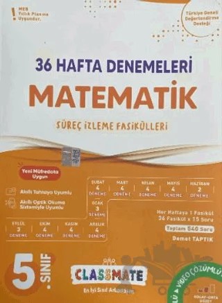 5. Sınıf Matematik Classmate 36 Hafta Denemeleri – Demet Taptık – Okyanus Yayınları kitap kapağı