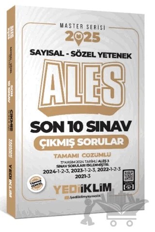 2025 ALES Master Serisi Sayısal - Sözel Yetenek Tamamı Çözümlü Son 10 Sınav Çıkmış Sorular (ALES 3 Dahil) – Kolektif – Yediiklim Yayınları kitap kapağı