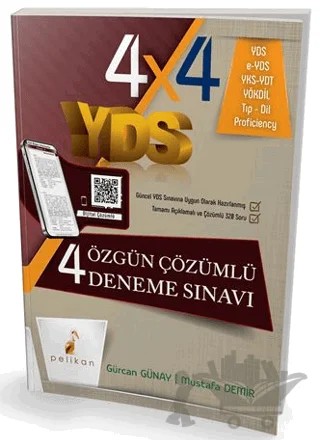 4x4 YDS 4 Özgün Çözümlü Deneme Sınavı – Gürcan Günay, Mustafa Demir – Pelikan Tıp Teknik Yayıncılık kitap kapağı