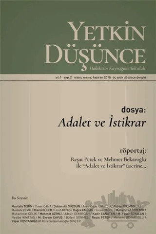 Yetkin Düşünce Dergisi Yıl: 1 Sayı: 2 Nisan, Mayıs, Haziran 2018 – Yetkin Düşünce Dergisi kitap kapağı