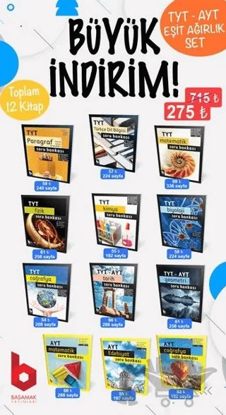 Basamak TYT - AYT Eşit Ağırlık Soru Bankası Seti (12 Kitap) – Kolektif – Basamak Yayınları kitap kapağı