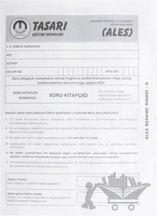 ALES TG Soru Kitapçığı Deneme Sınavı 6 – Kolektif – Tasarı Eğitim Yayınları kitap kapağı