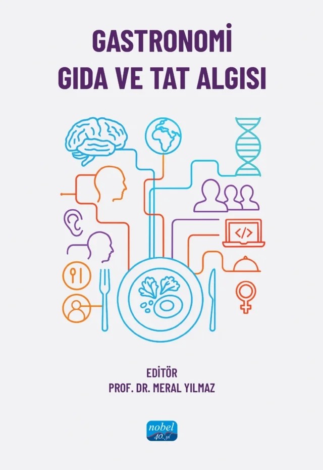 Gastronomi, Gıda ve Tat Algısı – Alev Aktaş, Atilla Akbaba, Beyza Nur Aydın, Beyza Uyanık, Ercan Özdemir, Erkan Sağlık, Esra Özkan Önem, Evrim Nacar, Evrim Yıldız, Fügen Durlu Özkaya, Gülşen Berat Torosdağ, Hakan Turgut, Irmak Saygı, Mahir Arslan, Mehmet Çavdar, Melahat Avşar, Meral Yılmaz, Merve Karakaş, Meryem Gökse – Nobel Akademik Yayıncılık kitap kapağı