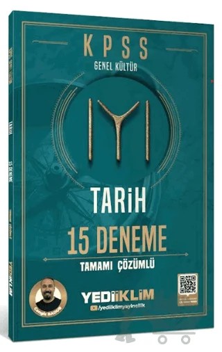KPSS Genel Kültür Tarih 15 Deneme Tamamı Çözümlü – Cengiz Badur – Yediiklim Yayınları kitap kapağı