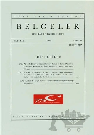 Türk Tarih Belgeleri Dergisi Sayı: 23 Cilt: 19 – Türk Tarih Kurumu Yayınları kitap kapağı