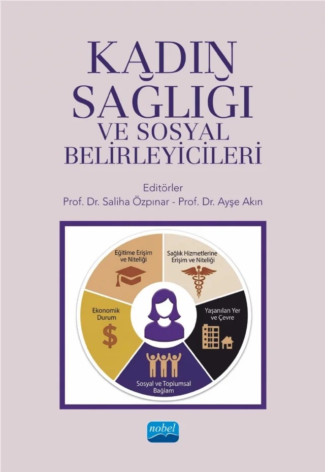 Kadın Sağlığı ve Sosyal Belirleyicileri – Ali Köse, Aliye Mandıracıoğlu, Aslı Davas, Ayşe Akın, Ayşegül Esin, Beyhan Cengiz Özyurt, Ecenur Yağcı, Ezgi Türkçelik Türkel, Gönül Dinç Horasan, Gülay Yıldırım, Gülengül Mermer, Gülhan Akdemir, Hatice Şimşek, İrem Şevik, Melda Yaman, Özden Özilice, Raika Durusoy, Raziye Özdemir, Saliha Özpınar – Nobel Akademik Yayıncılık kitap kapağı