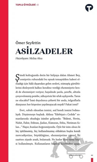 Asilzadeler – Ömer Seyfettin – Turkuvaz Kitap kitap kapağı
