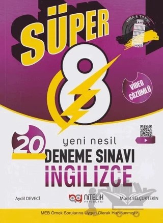 8. Sınıf İngilizce Süper Yeni Nesil 20 Deneme Sınavı – Aydil Deveci, Murat Selçuktekin – Nitelik Yayınları - Bayilik kitap kapağı