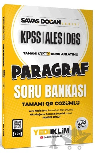 KPSS ALES DGS Savaş Doğan Serisi Paragraf Tamamı Video Konu Anlatımlı ve Tamamı QR Çözümlü Soru Bankası – Savaş Doğan – Yediiklim Yayınları kitap kapağı