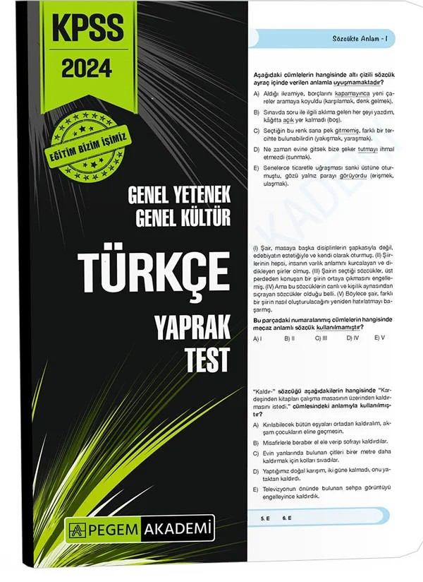 2024 KPSS Genel Yetenek Genel Kültür Türkçe Yaprak Test – Pegem Akademi Yayıncılık kitap kapağı